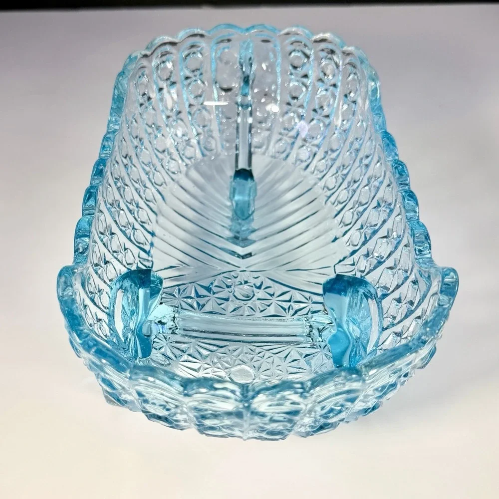 VTG McKee Aqua Glass Baby Carriage Coach Bowl Daisy & Button Candy Dish EAPG